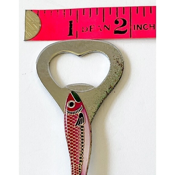 Vintage Bottle Opener Rainbow Trout Fish Red Metal Barware Japan Handheld - Picture 9 of 9
